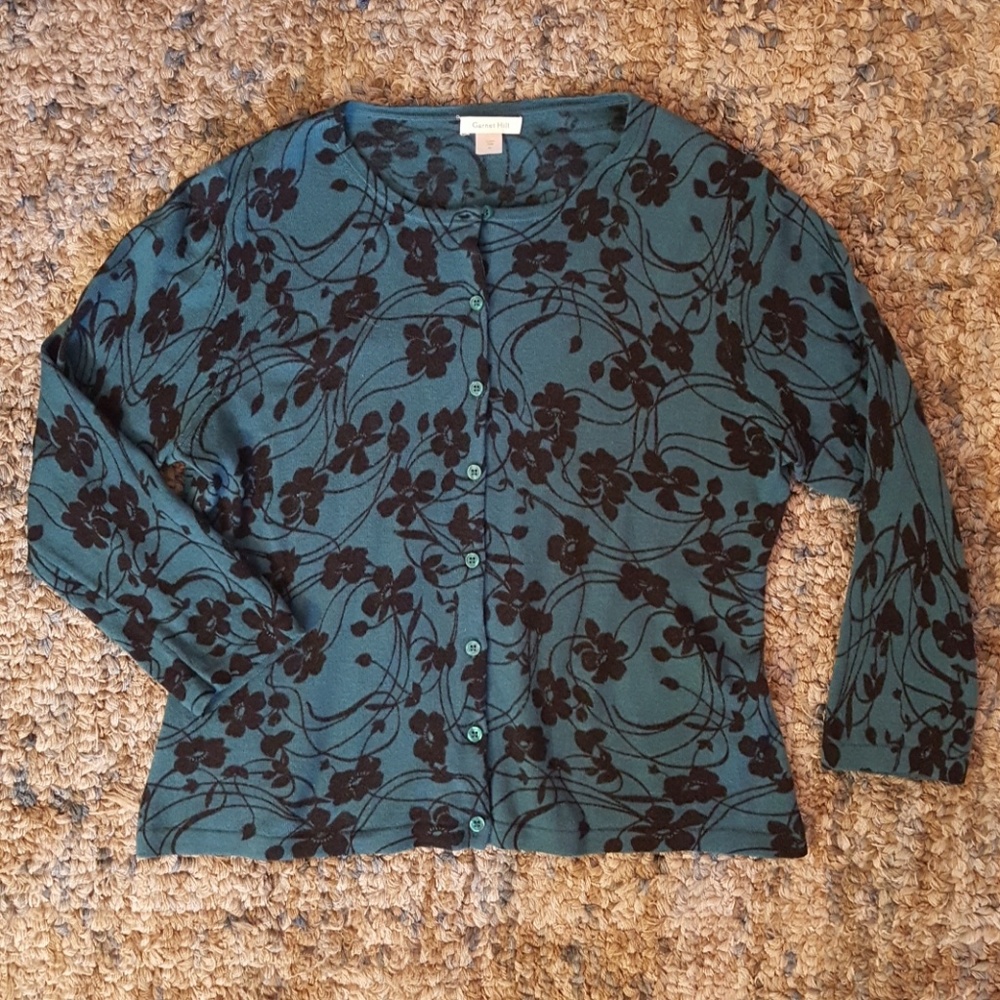 Merino wool 3/4 sleeve print cardigan
